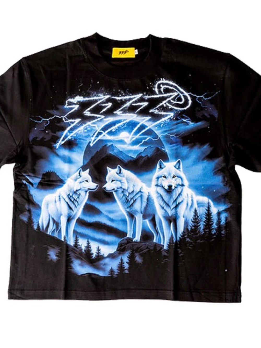 Men's Black Short-Sleeve Graphic Tee with Blue Wolf Design